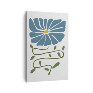Obraz na płótnie - Niebieski kwiat z wijącą się zieloną łodygą na jasnym tle - 80x120cm - Gałązką do kwiatu - Nowoczesna dekoracja ścienna do salonu i sypialni ARTTOR