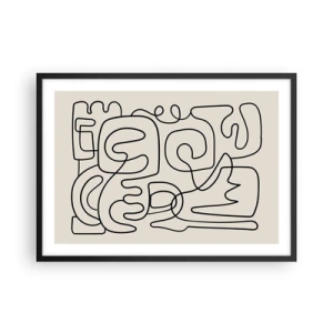 Plakat w czarnej ramie - Abstrakcyjny wzór line art w czerni na jasnym tle - 70x50cm - Po śladzie - Nowoczesna dekoracja ścienna do salonu i sypialni ARTTOR