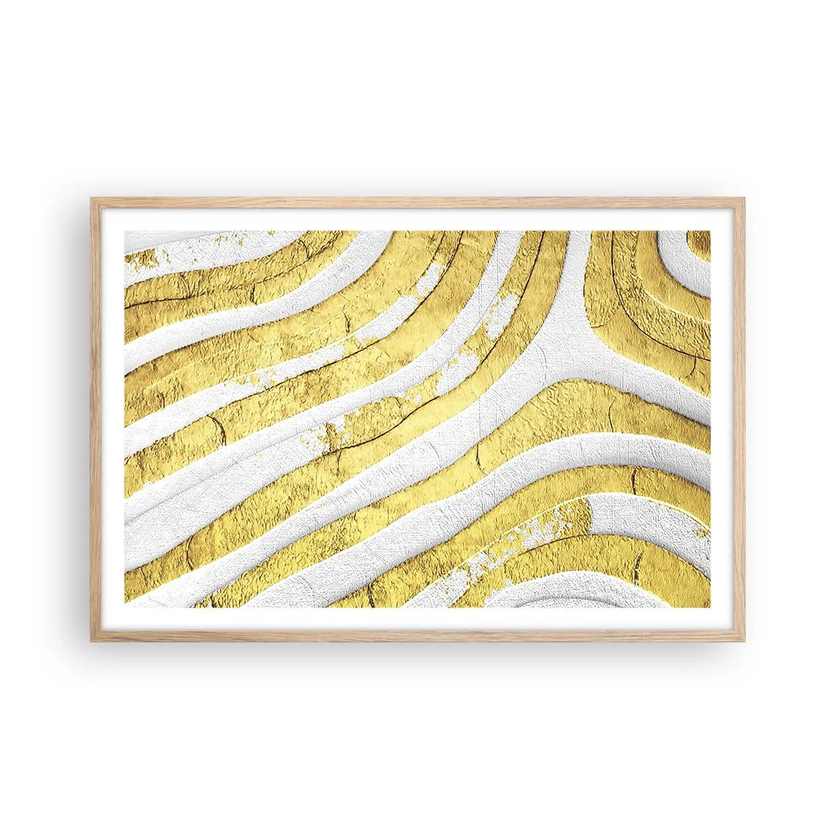 Plakat w ramie jasny dąb - Kompozycja w bieli i złocie - 91x61 cm