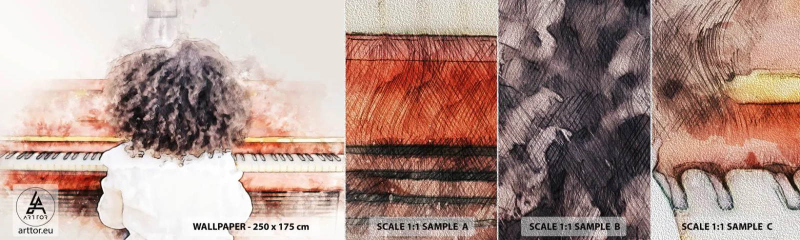 Fototapeta Próbka Premium Sand - W nowym świecie - Fortepian, Muzyka, Muzyk - 100x30 cm