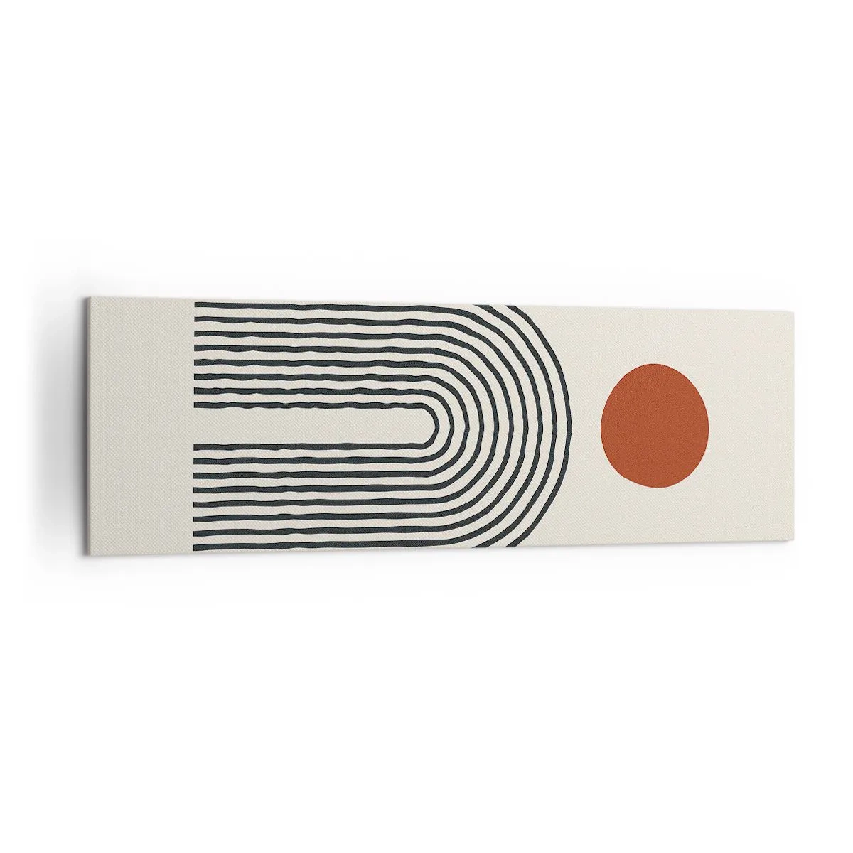 Obraz na płótnie - Nowoczesny abstrakcyjny wzór z liniami i czerwonym okręgiem - 160x50cm - Magnetyzm kształtów i barw - Nowoczesna dekoracja ścienna do salonu i sypialni ARTTOR