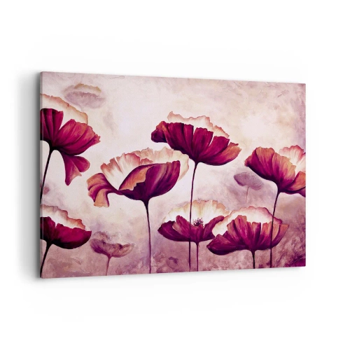 Obraz na płótnie - Kwiaty w odcieniach czerwieni i bieli na subtelnym tle - 100x70cm - Płatek czerwony i biały - Nowoczesna dekoracja ścienna do salonu, kuchni i sypialni ARTTOR