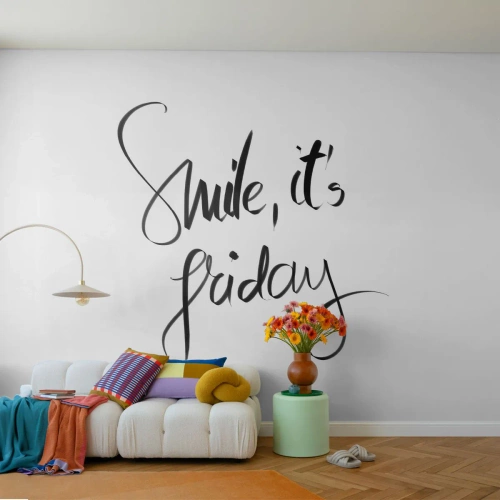 Fototapeta Premium Canvas - Czarno-biały napis Smile, it's Friday - 100x70cm - Prawdziwa radość - Nowoczesna dekoracja ścienna do salonu i sypialni ARTTOR