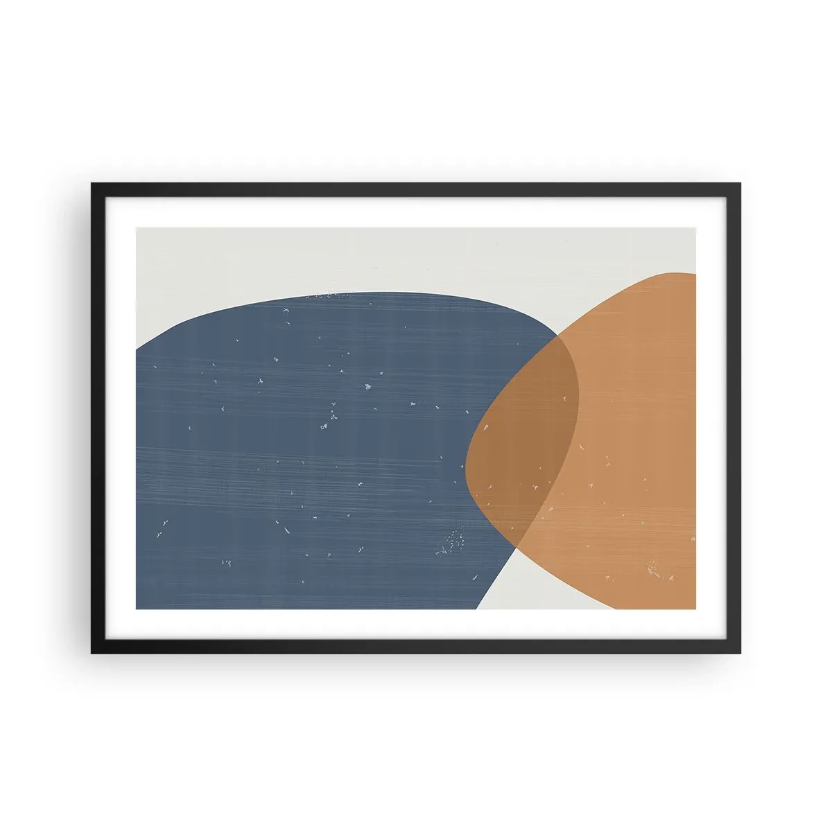 Plakat w czarnej ramie - Minimalistyczna kompozycja geometryczna w odcieniach niebieskiego i pomarańczowego - 70x50cm - Owale i wpływy - Nowoczesna dekoracja ścienna do salonu i sypialni ARTTOR