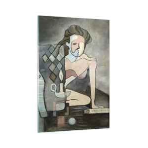 Obraz na szkle - Abstrakcyjne postacie w symbolicznej kompozycji o głębokiej treści - 80x120cm - Mozaika ducha i materii - Nowoczesna dekoracja ścienna do salonu i sypialni ARTTOR