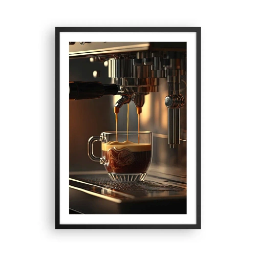 Plakat w czarnej ramie - Ekspres do kawy nalewający espresso do filiżanki - 50x70cm - Zmysłowa mikstura - Nowoczesna dekoracja ścienna do salonu i sypialni ARTTOR