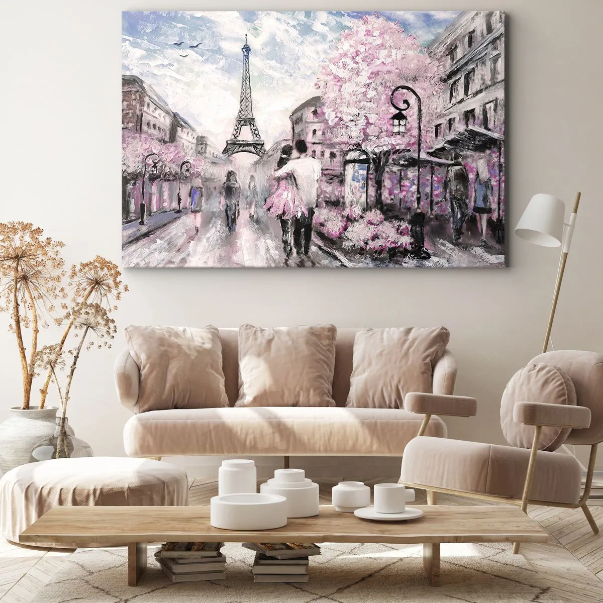 Obraz na płótnie - Romantyczny spacer w Paryżu przy Wieży Eiffla - 100x70cm - Jak zakochac się, to tylko w… - Nowoczesna dekoracja ścienna do salonu, kuchni i sypialni ARTTOR