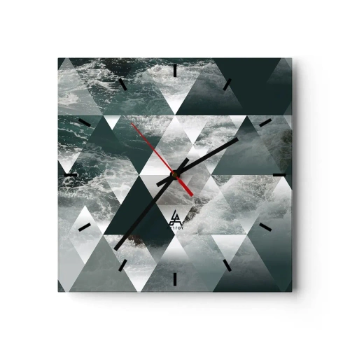 Zegar ścienny - Geometryczny wzór z motywem fal w odcieniach zieleni - 30x30cm - Kryształowa perspektywa - Nowoczesna dekoracja ścienna do salonu i sypialni ARTTOR