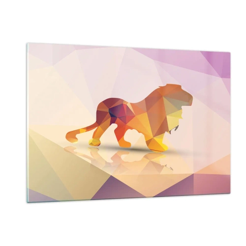 Obraz na szkle - Geometryczny lew w kolorowej abstrakcji - 120x80cm - Diamentowy król - Nowoczesna dekoracja ścienna do salonu, kuchni i sypialni ARTTOR