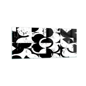 Obraz na szkle - Abstrakcyjny czarno-biały wzór geometryczny z efektem vintage - 120x50cm - Białe jest białe, a czarne czarne - Nowoczesna dekoracja ścienna do salonu i sypialni ARTTOR