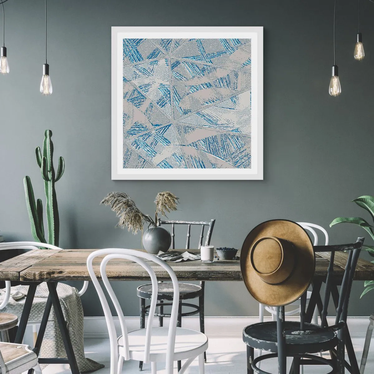 Plakat w białej ramie - W szaroniebieskim labiryncie - 50x50 cm