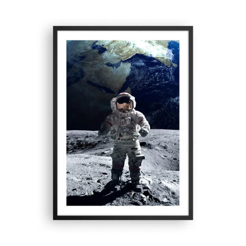 Plakat w czarnej ramie - Astronauta na powierzchni księżyca - 50x70cm - Pozdrowienia z Księżyca - Nowoczesna dekoracja ścienna do salonu i sypialni ARTTOR