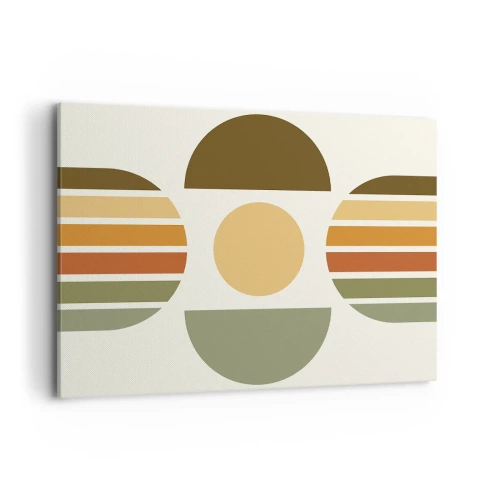 Obraz na płótnie - Geometryczna kompozycja z półokręgami i paskami w odcieniach ziemi - 100x70cm - W kolorach ziemi - Nowoczesna dekoracja ścienna do salonu, kuchni i sypialni ARTTOR