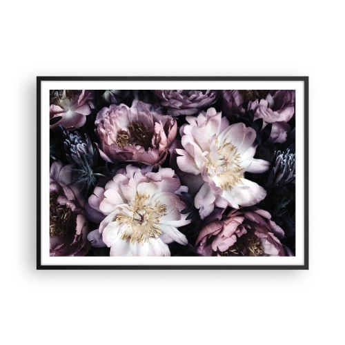 Plakat w czarnej ramie - Kwiaty w delikatnych pastelowych odcieniach - 100x70cm - Bukiet w dawnym stylu - Nowoczesna dekoracja ścienna do salonu i sypialni ARTTOR