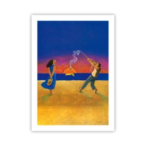 Plakat - Postacie na plaży podczas zachodu słońca - 50x70cm - Więcej niż gwiazdka z nieba - Nowoczesna dekoracja ścienna do salonu, kuchni i sypialni ARTTOR