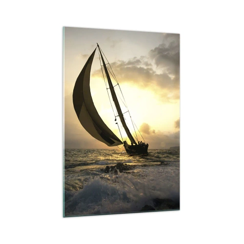 Obraz na szkle - Żaglówki na morzu podczas zachodu słońca - 70x100cm - Z wiatrem i pod wiatr - Nowoczesna dekoracja ścienna do salonu i sypialni ARTTOR