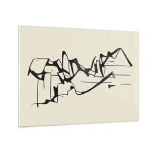 Obraz na szkle - Abstrakcyjna czarno-biała linia tworząca zarys krajobrazu - 70x50cm - Być może pejzaż - Nowoczesna dekoracja ścienna do salonu i sypialni ARTTOR