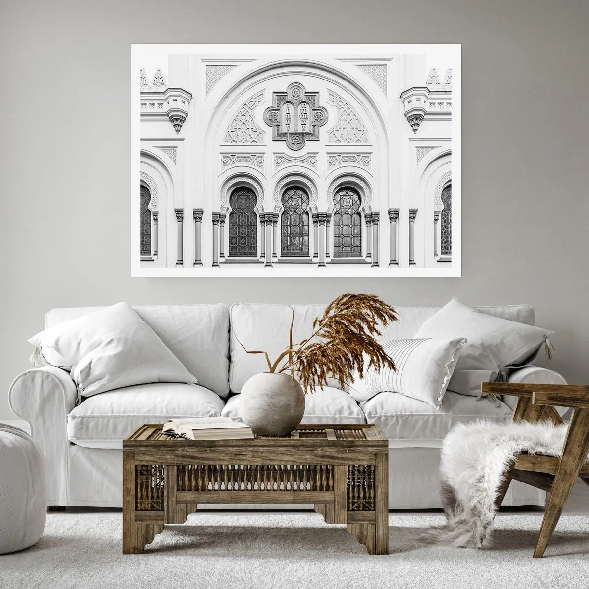 Plakat - Architektoniczne detale fasady w monochromatycznym stylu - 100x70cm - Na pograniczu kultur - Nowoczesna dekoracja ścienna do salonu i sypialni ARTTOR