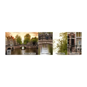 Fototapeta Próbka Samoprzylepna Deluxe Sticker - Łodzią czy rowerem? - Miasto, Amsterdam, Kanał Boat Bridge - 100x30 cm