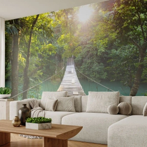 Fototapeta Premium Sand - Nad lazurową wodą do lazurowego lasu - Krajobraz , Dżungla, Drewniany Most - 100x70 cm