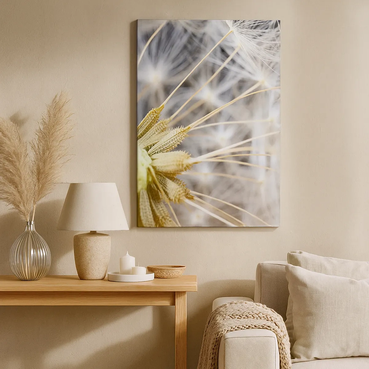 Obraz na płótnie - Makrofotografia dmuchawca - 50x70cm - Tuż przed odlotem - Nowoczesna dekoracja ścienna do salonu, kuchni i sypialni ARTTOR