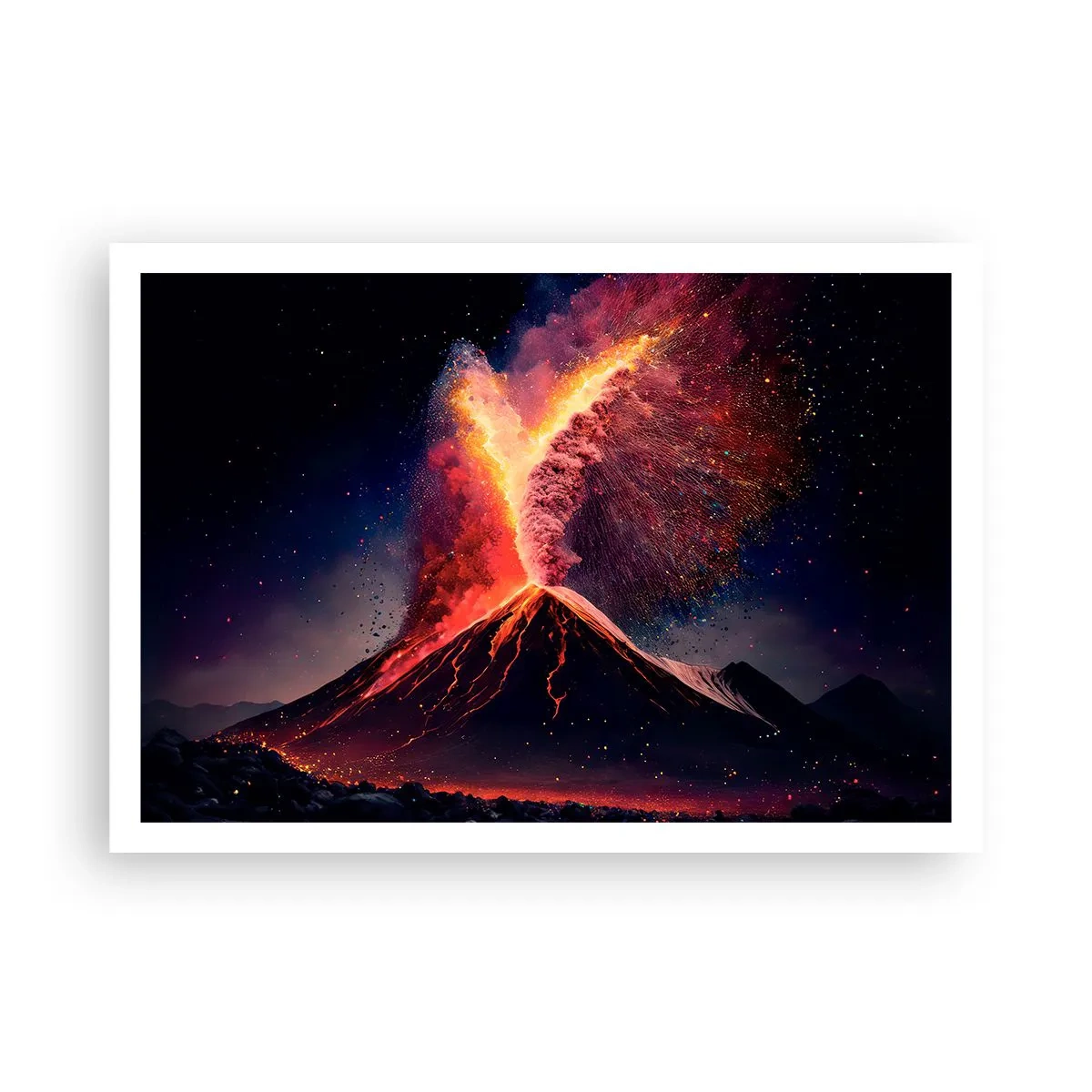 Plakat - Wyjątkowa erupcja wulkanu w nocy z dynamicznymi kolorami - 100x70cm - Piękno i groza - Nowoczesna dekoracja ścienna do salonu i sypialni ARTTOR