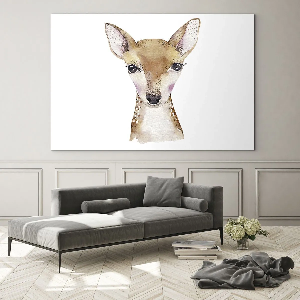 Obraz na szkle - Uroczy akwarelowy portret młodego jelonka - 100x70cm - Natura niewinności - Nowoczesna dekoracja ścienna do salonu, kuchni i sypialni ARTTOR