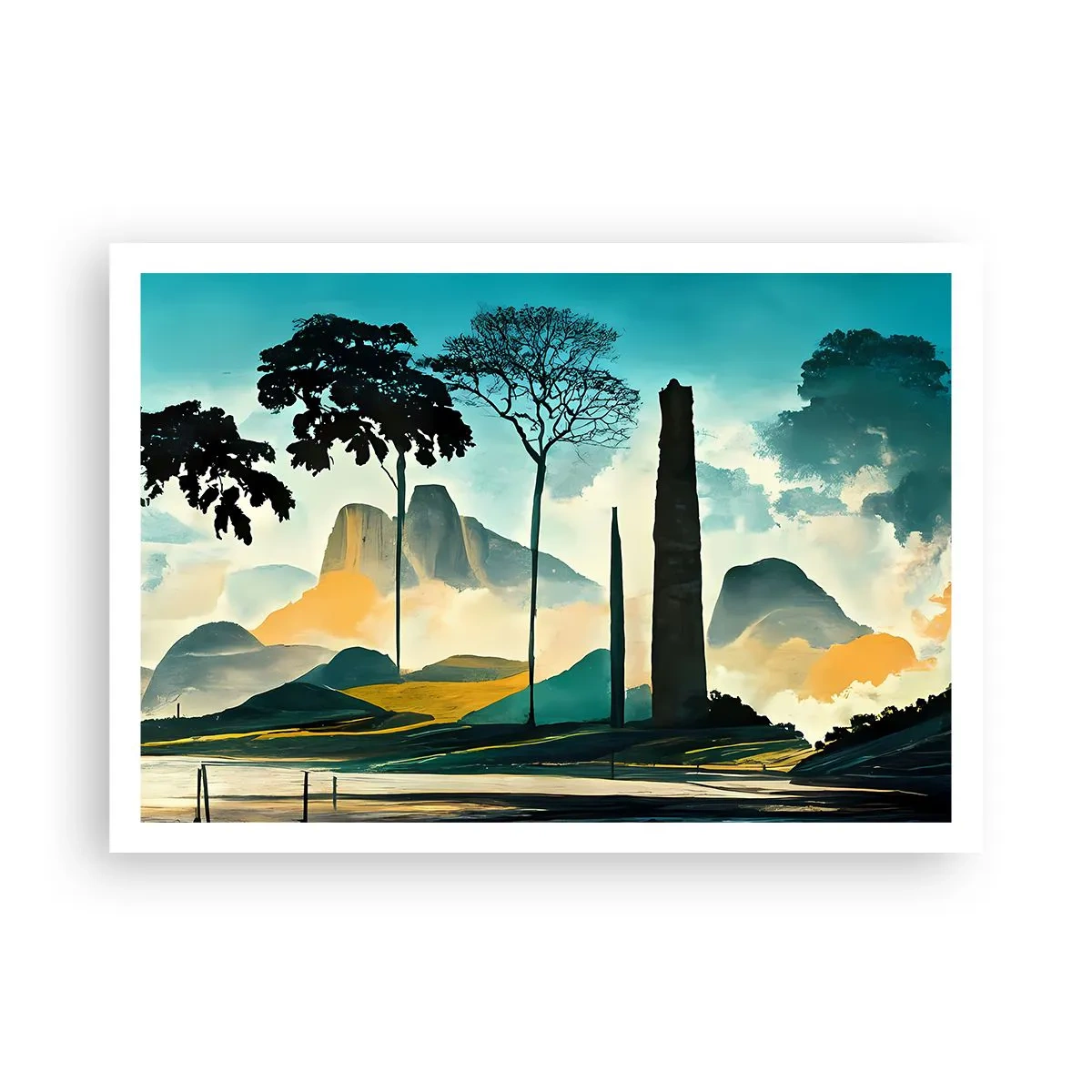 Plakat - Malowniczy pejzaż z drzewami i górami w tle - 100x70cm - Wciąż wyżej i wyżej - Nowoczesna dekoracja ścienna do salonu i sypialni ARTTOR