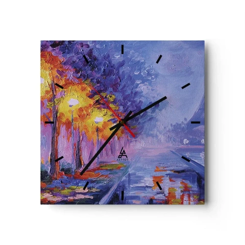 Zegar ścienny - Aleja z lampami w Paryżu z wieżą Eiffla w tle - 30x30cm - Wymarzony spacer - Nowoczesna dekoracja ścienna do salonu i sypialni ARTTOR