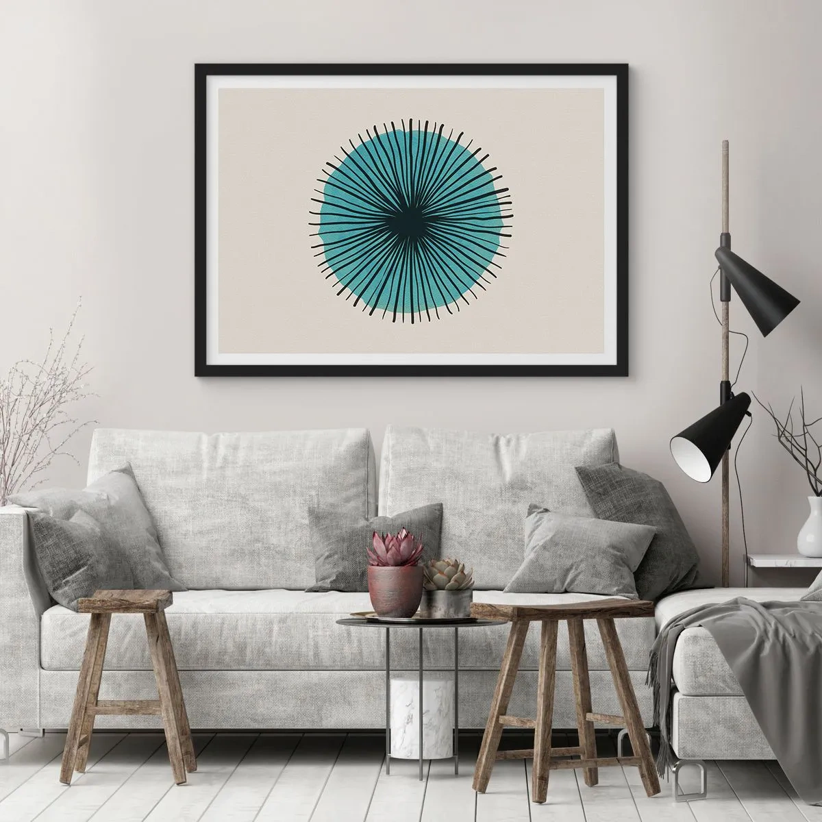 Plakat w czarnej ramie - Promieniście na błękicie - 40x30 cm