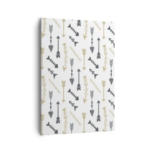 Obraz na płótnie - Minimalistyczny wzór strzał w odcieniach szarości i beżu na białym tle - 50x70cm - Sen łucznika - Nowoczesna dekoracja ścienna do salonu, kuchni i sypialni ARTTOR