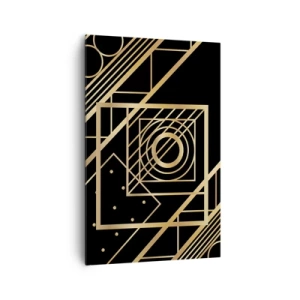 Obraz na płótnie - Złote geometryczne wzory na czarnym tle - 80x120cm - Złota geometria - Nowoczesna dekoracja ścienna do salonu i sypialni ARTTOR