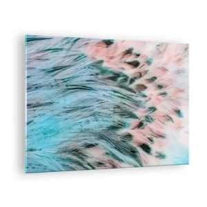 Obraz na szkle - Zbliżenie na pióra w szafirowo-różowych odcieniach - 70x50cm - Szafirowo-różowy puch - Nowoczesna dekoracja ścienna do salonu i sypialni ARTTOR