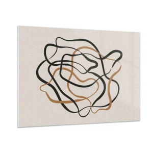 Obraz na szkle - Abstrakcyjna plątanina linii w czerni i brązie - 100x70cm - Wszystko się pokręciło - Nowoczesna dekoracja ścienna do salonu, kuchni i sypialni ARTTOR