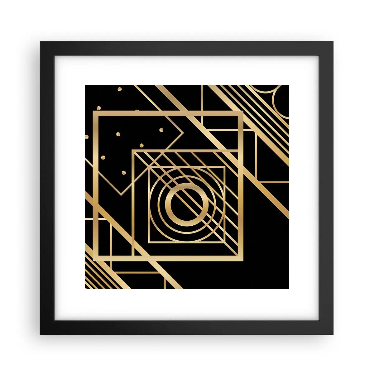 Plakat w czarnej ramie - Złota geometria - 30x30 cm