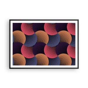 Plakat w czarnej ramie - Geometryczne kręgi w odcieniach różu, fioletu i złota - 100x70cm - W kolistym rytmie - Nowoczesna dekoracja ścienna do salonu i sypialni ARTTOR