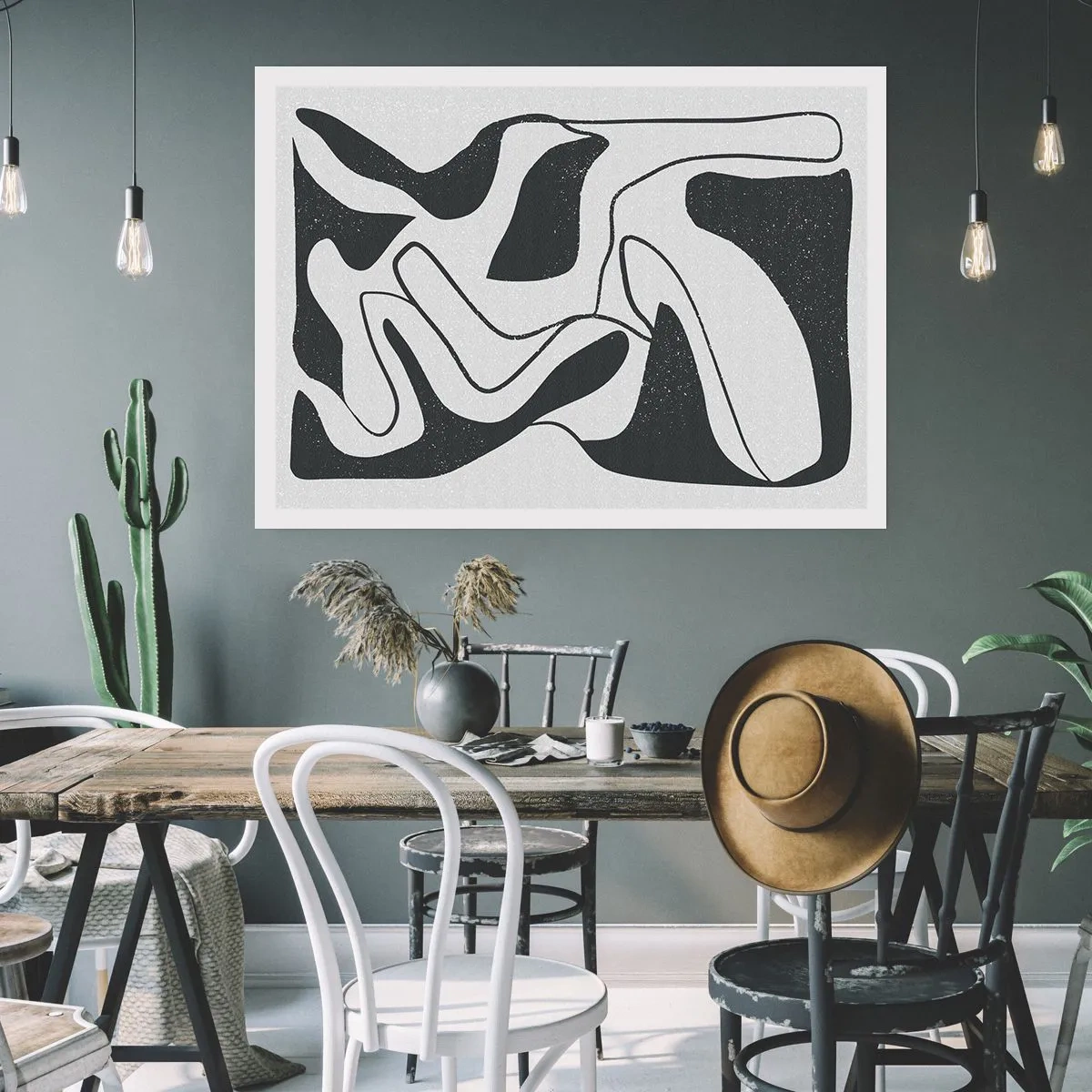 Plakat - Czarno-biała abstrakcja z organicznymi kształtami - 100x70cm - Abstrakcyjna zabawa w labiryncie - Nowoczesna dekoracja ścienna do salonu i sypialni ARTTOR