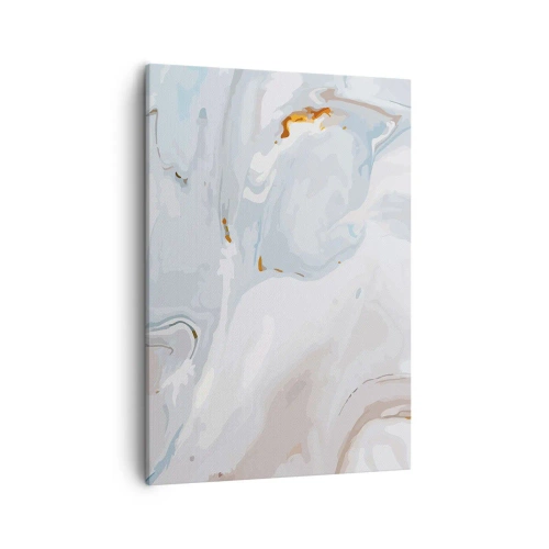 Obraz na płótnie - Abstrakcyjny wzór z płynnymi liniami w odcieniach bieli, błękitu i złota - 50x70cm - Biel wypiętrzona - Nowoczesna dekoracja ścienna do salonu, kuchni i sypialni ARTTOR