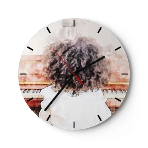 Zegar ścienny - Dziecko grające na pianinie ukazane od tyłu w artystycznym stylu - 30x30cm - W nowym świecie - Nowoczesna dekoracja ścienna do salonu, kuchni i sypialni ARTTOR