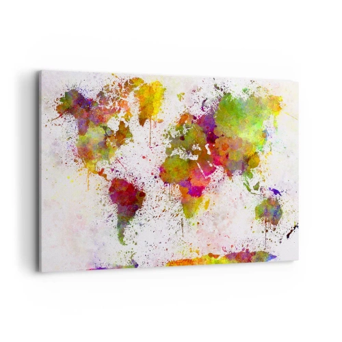 Obraz na płótnie - Kolorowa mapa świata w abstrakcyjnej stylistyce - 120x80cm - Jakoś tak samo wyszło - Nowoczesna dekoracja ścienna do salonu, kuchni i sypialni ARTTOR