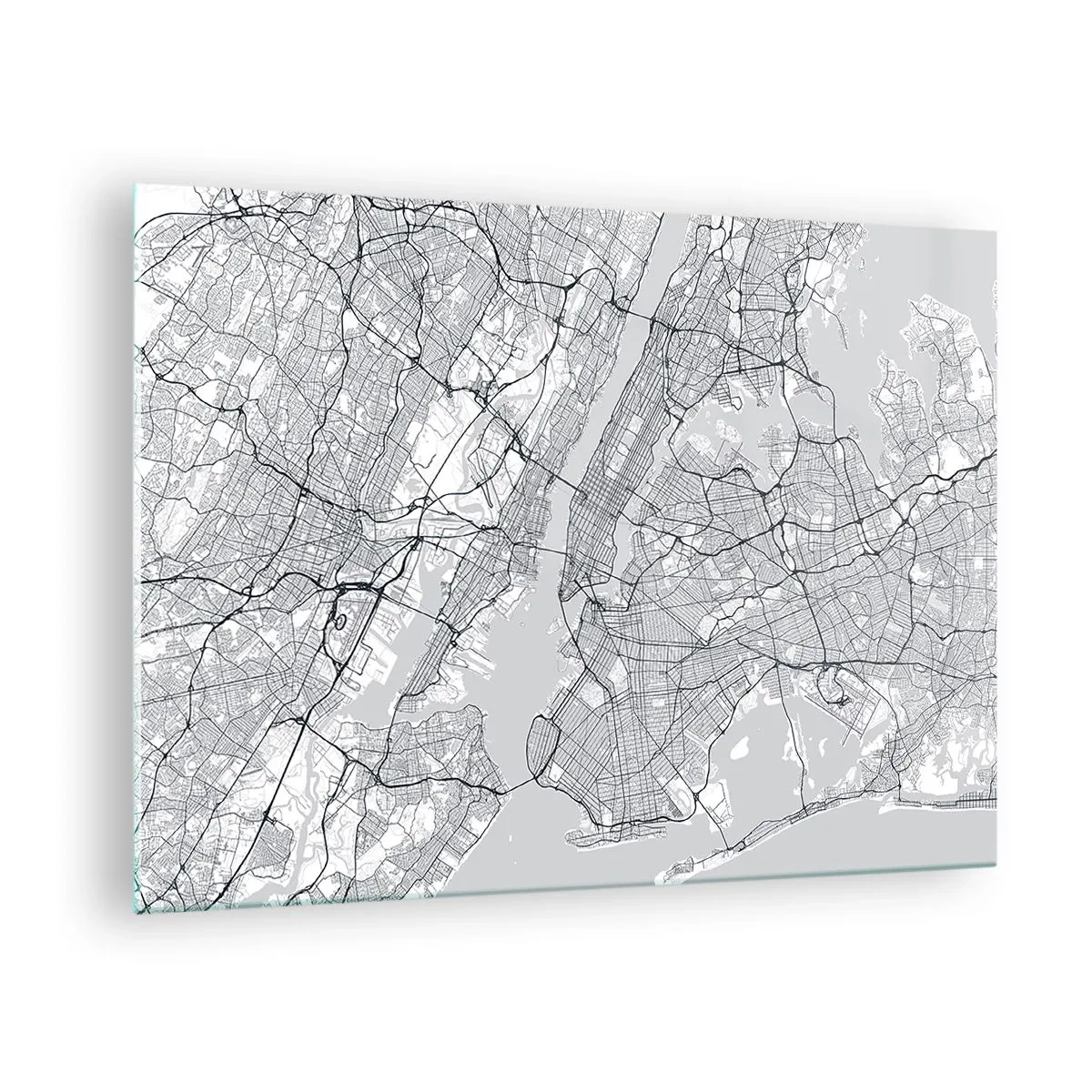 Obraz na szkle - Mapa wielkomiejskich ulic i dzielnic w monochromatycznej formie - 70x50cm - Anatomia metropolii - Nowoczesna dekoracja ścienna do salonu i sypialni ARTTOR