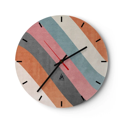 Zegar ścienny - Kolorowe pasy w pastelowych odcieniach ułożone po skosie - 30x30cm - Kompozycja diagonalna – ruch - Nowoczesna dekoracja ścienna do salonu, kuchni i sypialni ARTTOR