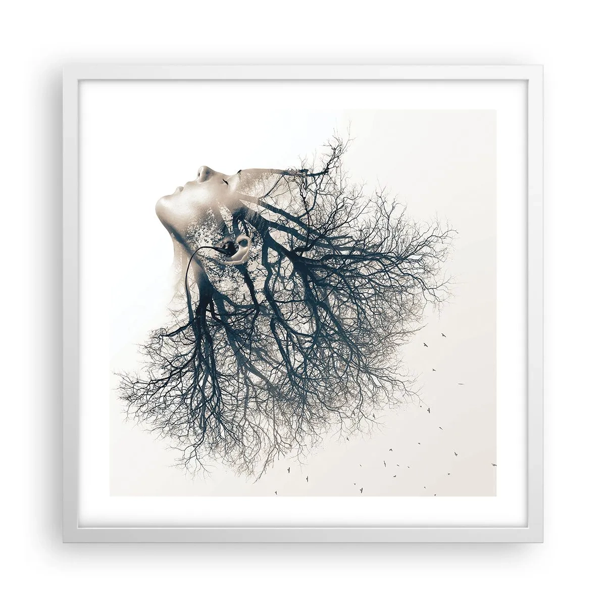 Plakat w białej ramie - Zasłuchana w szept drzewa - 50x50 cm