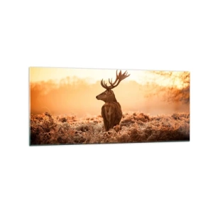 Obraz na szkle - Jeleń w promieniach wschodzącego słońca - 120x50cm - Pan na włościach - Nowoczesna dekoracja ścienna do salonu i sypialni ARTTOR