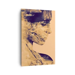 Obraz na płótnie - Profil kobiety z naturą w tle w ciepłych tonach - 80x120cm - Piękna z natury - Nowoczesna dekoracja ścienna do salonu i sypialni ARTTOR