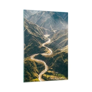 Obraz na szkle - Górski krajobraz z wijącą się drogą wśród zielonych wzgórz - 80x120cm - Prosto z serca gór - Nowoczesna dekoracja ścienna do salonu i sypialni ARTTOR