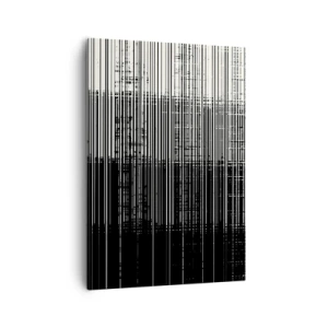 Obraz na płótnie - Abstrakcyjny wzór czarno-białych linii pionowych - 50x70cm - Fale i drgania - Nowoczesna dekoracja ścienna do salonu, kuchni i sypialni ARTTOR