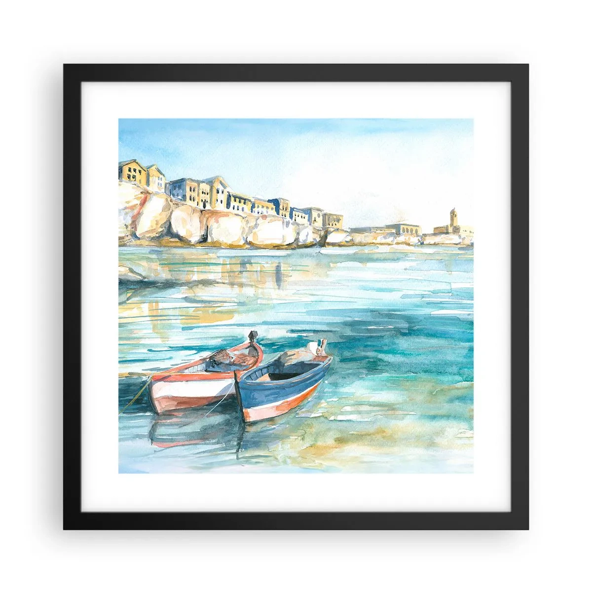 Plakat w czarnej ramie - Pejzaż w lazurze - 40x40 cm