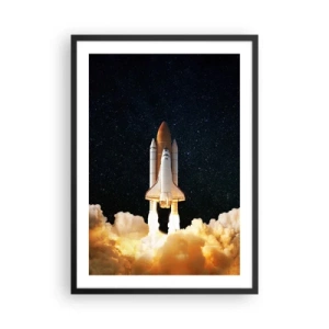 Plakat w czarnej ramie - Startujący prom kosmiczny na tle rozgwieżdżonego nieba - 50x70cm - Ad astra! - Nowoczesna dekoracja ścienna do salonu i sypialni ARTTOR