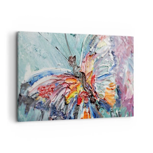 Obraz na płótnie - Kolorowy motyl w stylu impasto na pastelowym tle - 120x80cm - Pomalowany przez naturę - Nowoczesna dekoracja ścienna do salonu, kuchni i sypialni ARTTOR